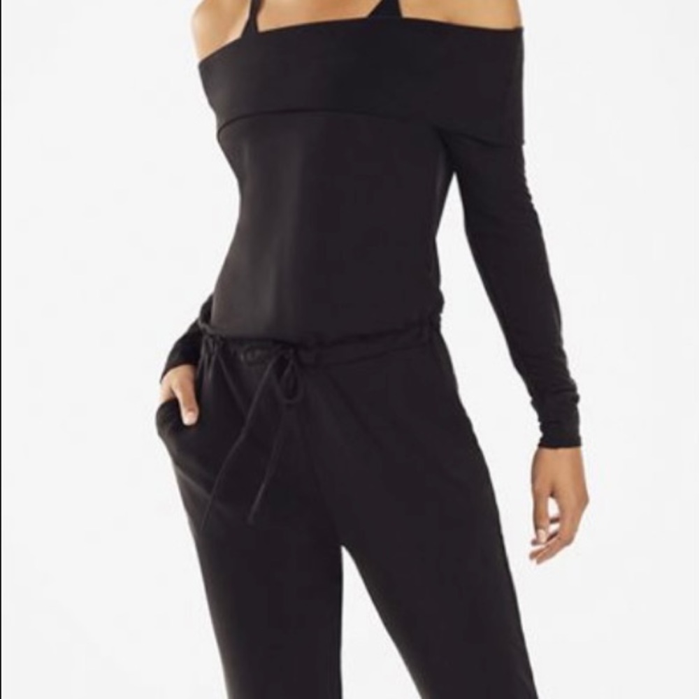 Fabletics Black Off-Shoulder Jumpsuit